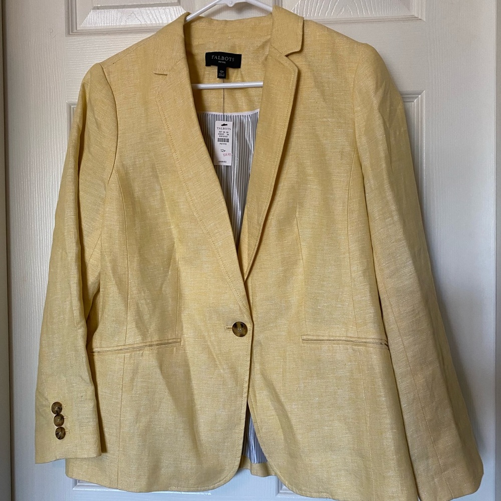 Talbots Yellow Linen Blazer with Notched Lapels